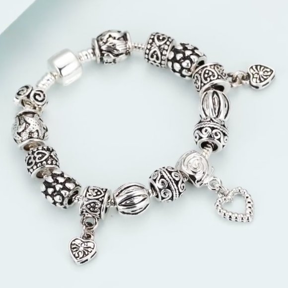 Jewelry - 925 Sterling Silver Plated Heart Charm Bracelet